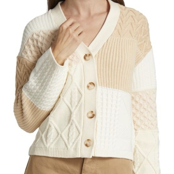 Rails Patchwork Cardigan in Cream and Tan - Picture 4 of 7